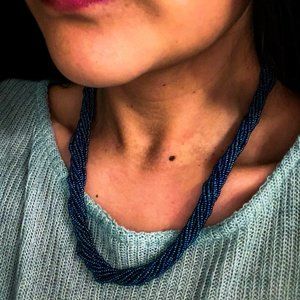 Vintage Handmade12-Strand "Blue Iris" Seed Bead Necklace